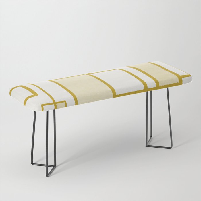Piet Composition in Pale Mustard Gold  - Mid-Century Modern Minimalist Geometric Abstract Pattern Bench