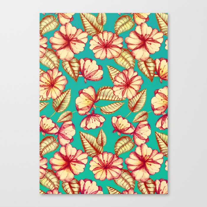 Retro style Rust & Teal Hand drawn Floral Pattern Canvas Print