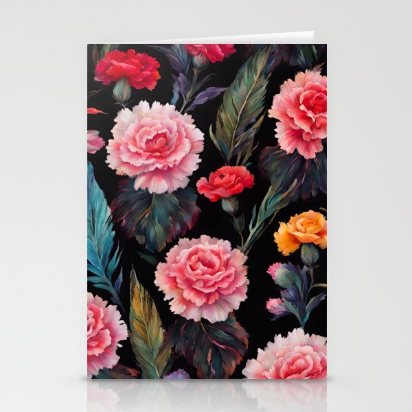 Carnations and Roses Garden Pattern Stationery Cards