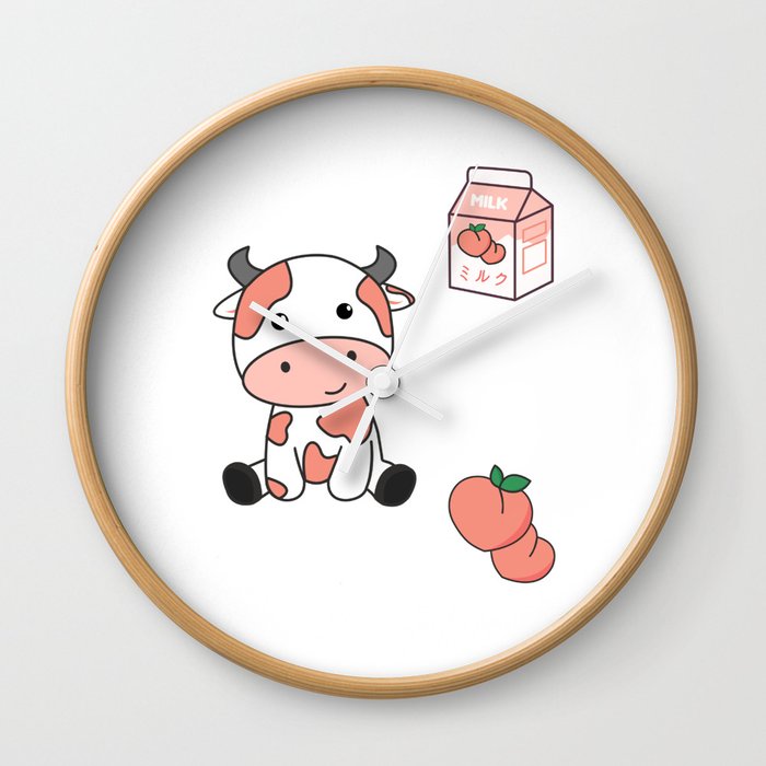 Cow Peach Milk Kawaii Japanese Peach Cows Wall Clock