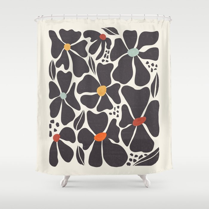 Abstract Black Florals Shower Curtain