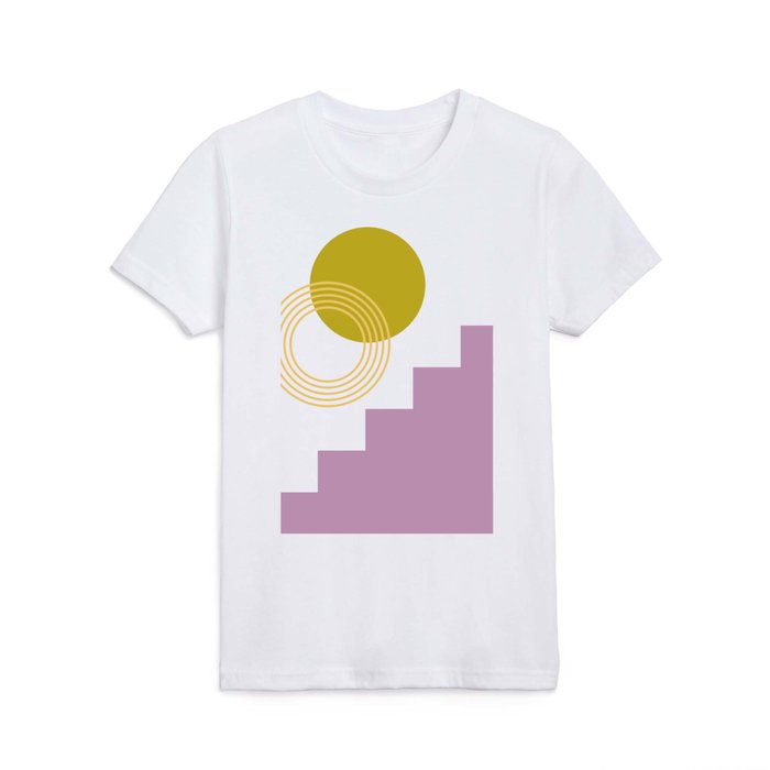 Scandi Shapes Collage in Purple and Yellow Kids T Shirt