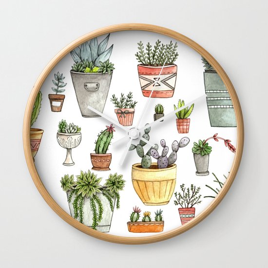Potted Succulents Wall Clock