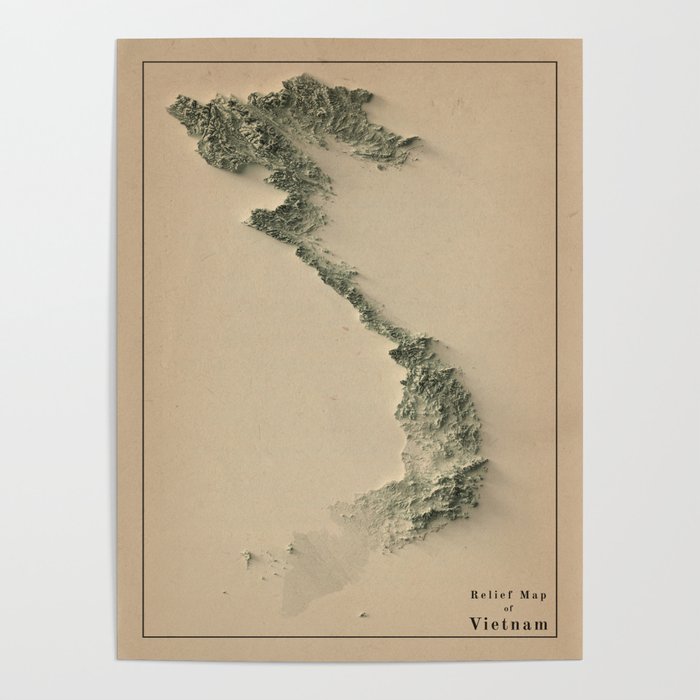 Vietnam Relief Map 3d Digitally Rendered Poster By Think About Maps Society6 3080