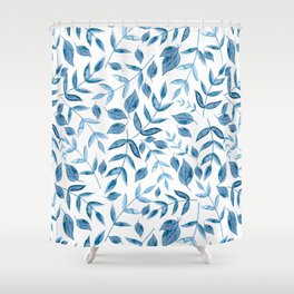Blue Leafs Journey by LuovaSielu Shower Curtain