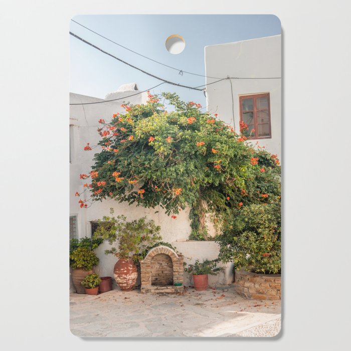 Greek Street Corner | Overgrown Trees and Pottery on the Streets of Naxos | Summer & Travel Photography Cutting Board