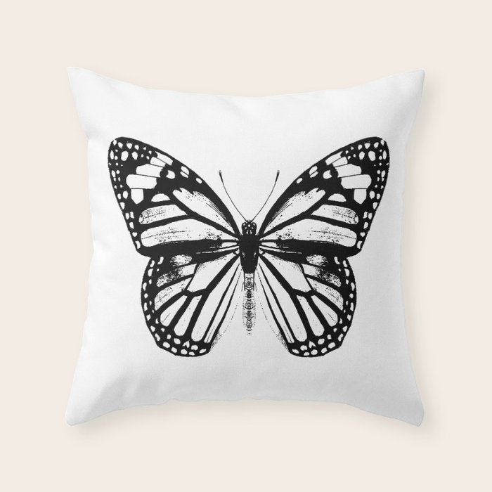 Monarch Butterfly | Butterflies | Insects | Wings | Nature | Black and White | Throw Pillow