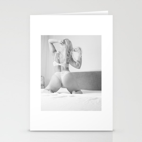 Woman in sexy lingerie posing on a bed  Stationery Cards