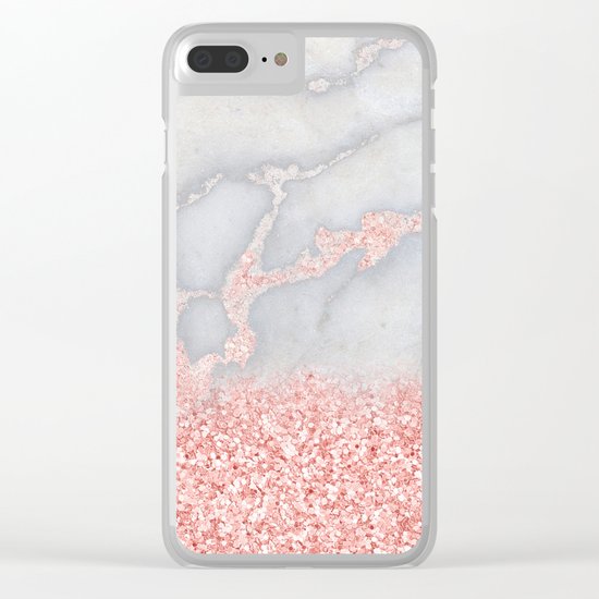Sparkly Pink Rose Gold Ombre Bohemian Marble Clear iPhone Case
