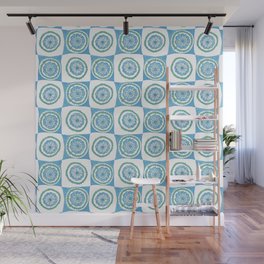 Quilted Botanical Watercolors - Cyan and Green Wall Mural