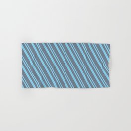 [ Thumbnail: Sky Blue and Slate Gray Colored Stripes Pattern Hand & Bath Towel ]