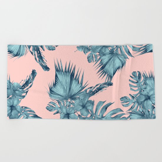 Dreaming of Hawaii Teal Blue on Millennial Pink Beach Towel