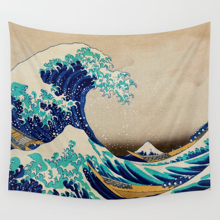 The Great Wave off Kanagawa; Japan Kantō region of Honshu nautical landscape painting by Katsushika Hokusai Wall Tapestry