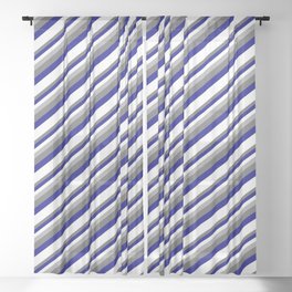 [ Thumbnail: Dark Gray, Dim Gray, Blue & White Colored Striped Pattern Sheer Curtain ]