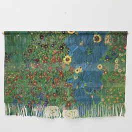 Farm Garden with Sunflowers and blue leaves by Gustav Klimt Wall Hanging