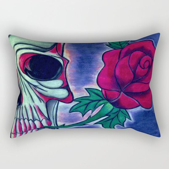 Skull & Red Rose Rectangular Pillow
