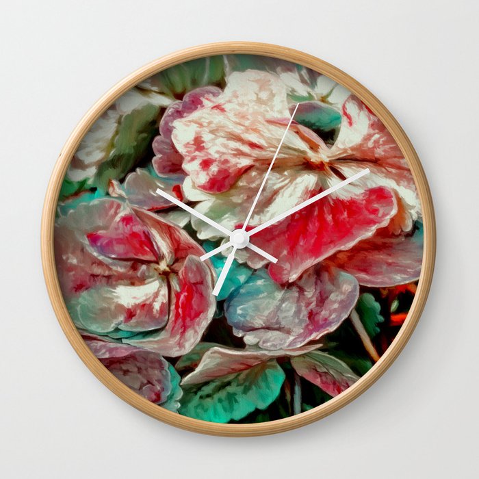 Hydrangeas painted photo - turquoise crimson gray olive Wall Clock