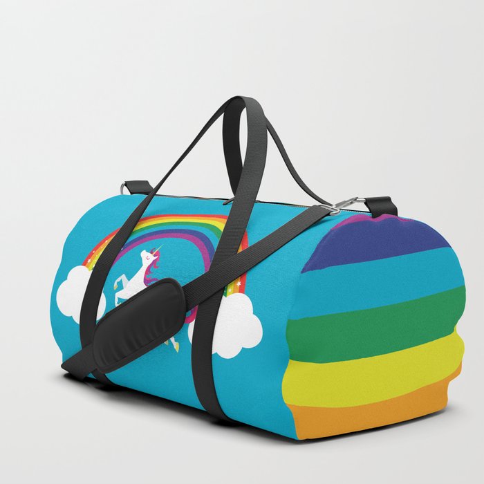 Unicorn Rainbow in the Sky Duffle Bag by Alice Wieckowska