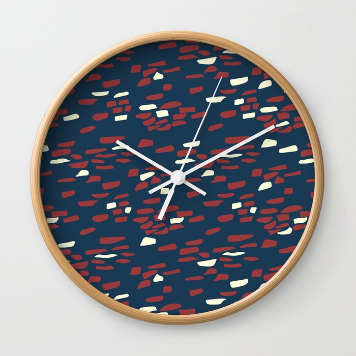 Abstract Stone Wall Pattern Print in Red, White, and Blue Wall Clock