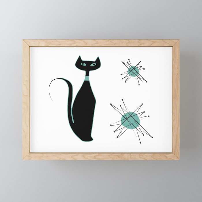 Atomic Cat Mid Century Design Framed Mini Art Print