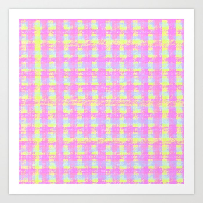 Electric Rainbow Plaid Pattern with Bright Magenta and Lime Green Art Print