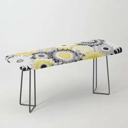 Modern Paper Cut Flower Pattern // Daisy Floral Print // Yellow, Gray, Black and White Bench