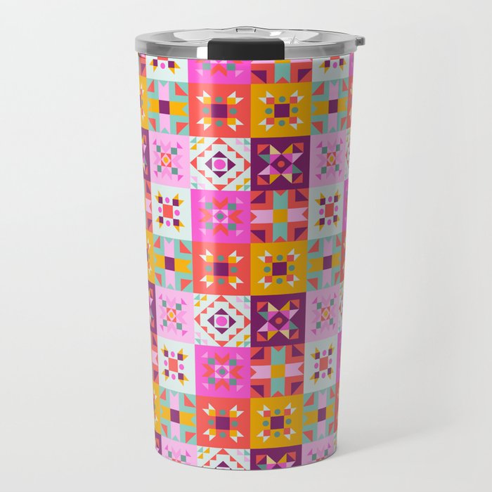 Maroccan tiles pattern with pink no4 Travel Mug