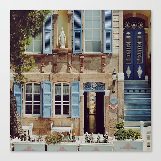 Blue Shutters in the Sun Canvas Print