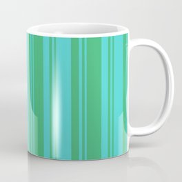[ Thumbnail: Turquoise and Sea Green Colored Lined Pattern Coffee Mug ]
