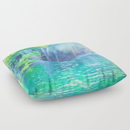 waterfall stream impressionism painted realistic scene Floor Pillow