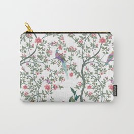 Chinoiserie White Fresco Floral Garden Birds Oriental Botanical Carry-All Pouch