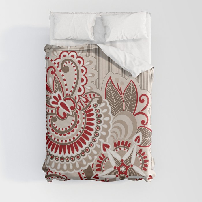 Paisley Ornament Beige and Red Duvet Cover