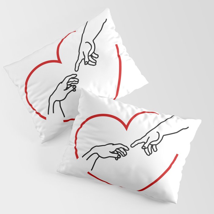 The creation of Adam- The hands of God and Adam within a red heart Pillow Sham