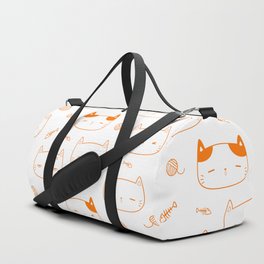 Orange Doodle Kitten Faces Pattern Duffle Bag