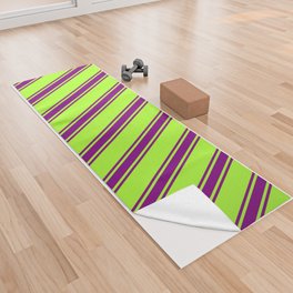 [ Thumbnail: Light Green and Purple Colored Lines/Stripes Pattern Yoga Towel ]