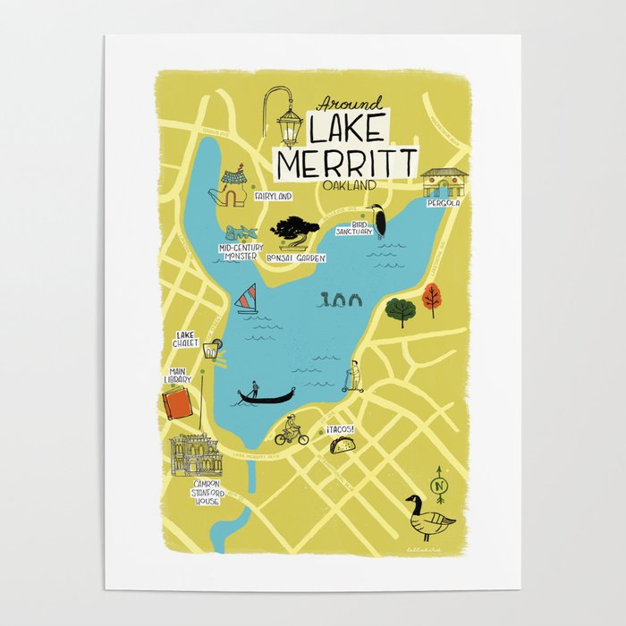 Around Lake Merritt, Oakland Map Poster