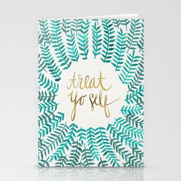 Treat Yo Self – Gold & Turquoise Stationery Cards
