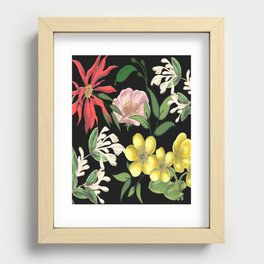 Tropical Botanical Flowers, Foliage and Leaves Recessed Framed Print