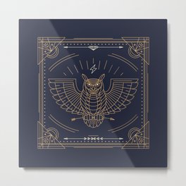 Owl Gold on Black with White Pattern Metal Print