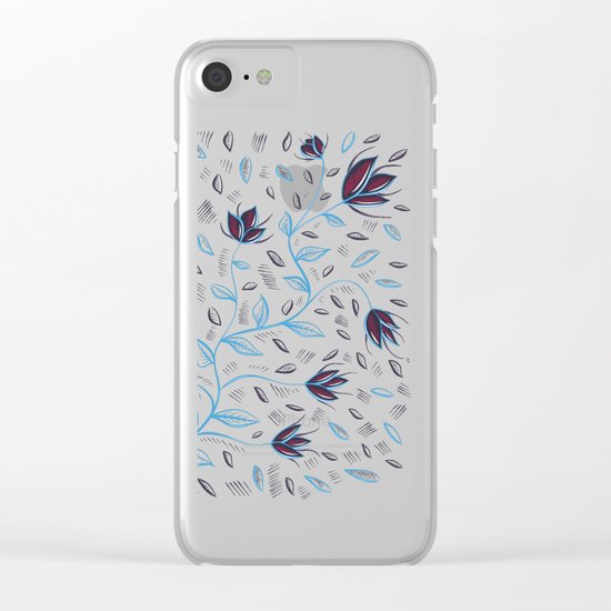 Abstract Glowing Blue Flowers Clear iPhone Case