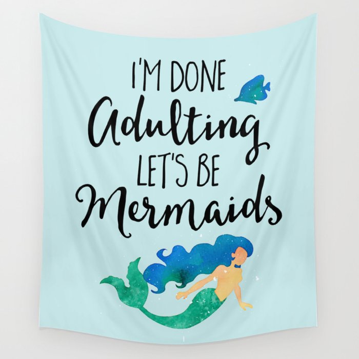 Let's Be Mermaids Sarcastic Funny Cute Quote Wall Tapestry