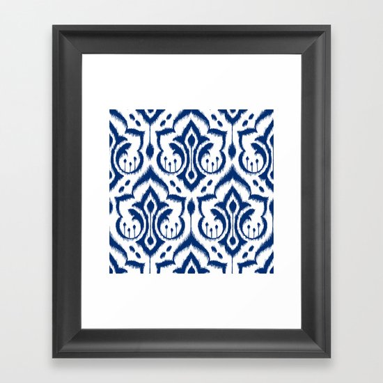 Ikat Damask Navy Framed Art Print