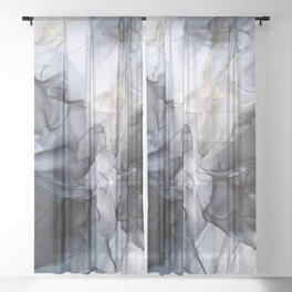 Calm but Dramatic Light Monochromatic Black & Grey Abstract Sheer Curtain