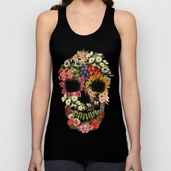 Floral Skull Vintage Black Unisex Tank Top