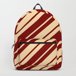 [ Thumbnail: Beige and Dark Red Colored Stripes/Lines Pattern Backpack ]