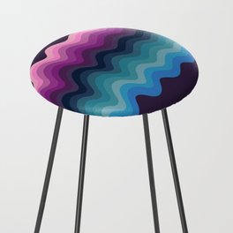 Colorful Retro Wavy Art Pattern in Purple and Blue Counter Stool