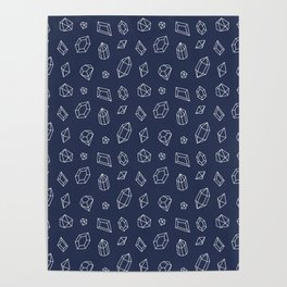 Navy Blue and White Gems Pattern Poster