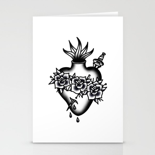 Sacred Heart black and Gray tattoo flash Stationery Cards by Rose