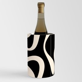 Soft Curves Retro Modern Abstract Pattern in Black and Almond Cream Wine Chiller