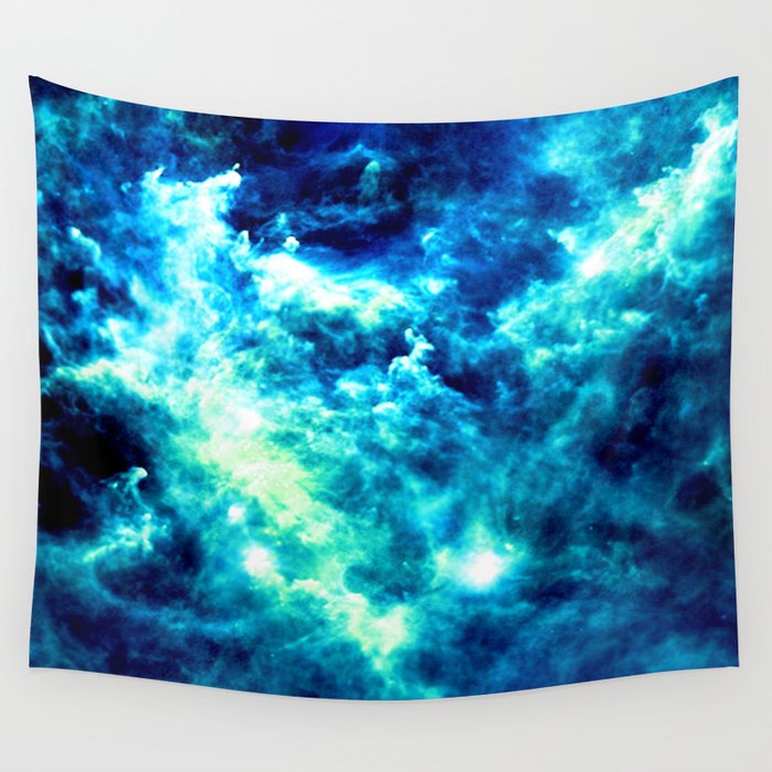 stormy nebula clouds turquoise blue Wall Tapestry